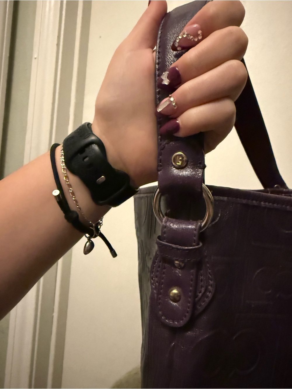 Y2K Liz Claiborne Purple Embossed Monogram Hobo Shoulder Bag - Picture 6 of 6